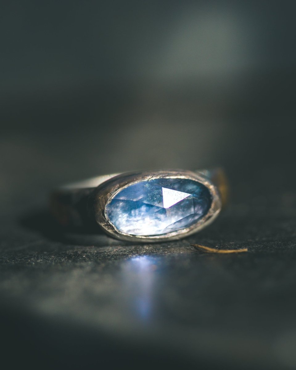 Mixed Metals Stirrup Ring with Rose-Cut Iolite Limited Edition Sterling Silver and 23.5K Gold Accent - Machinations