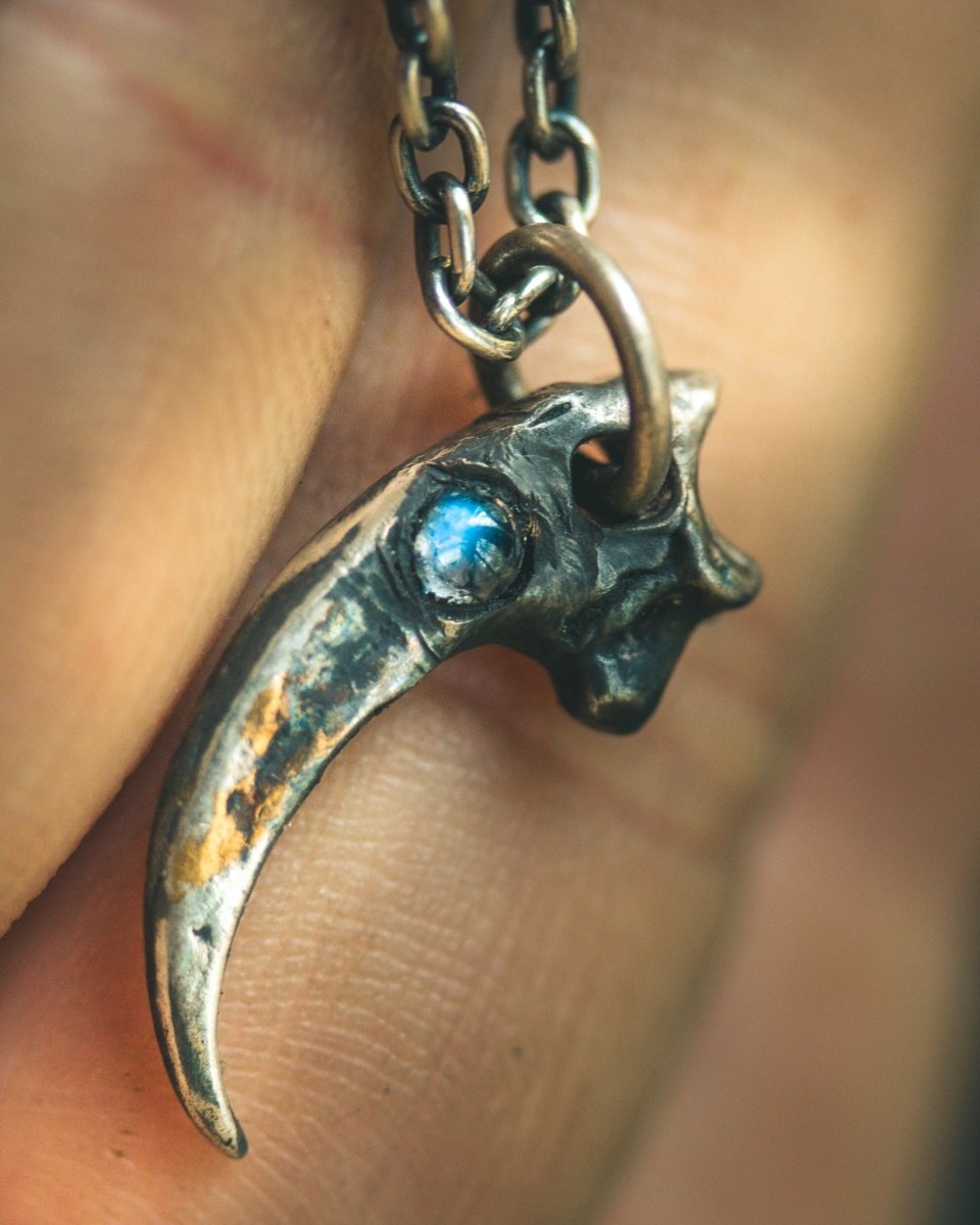 Peregrine Falcon Talon Pendant with Rainbow Moonstone Cabochon - Machinations