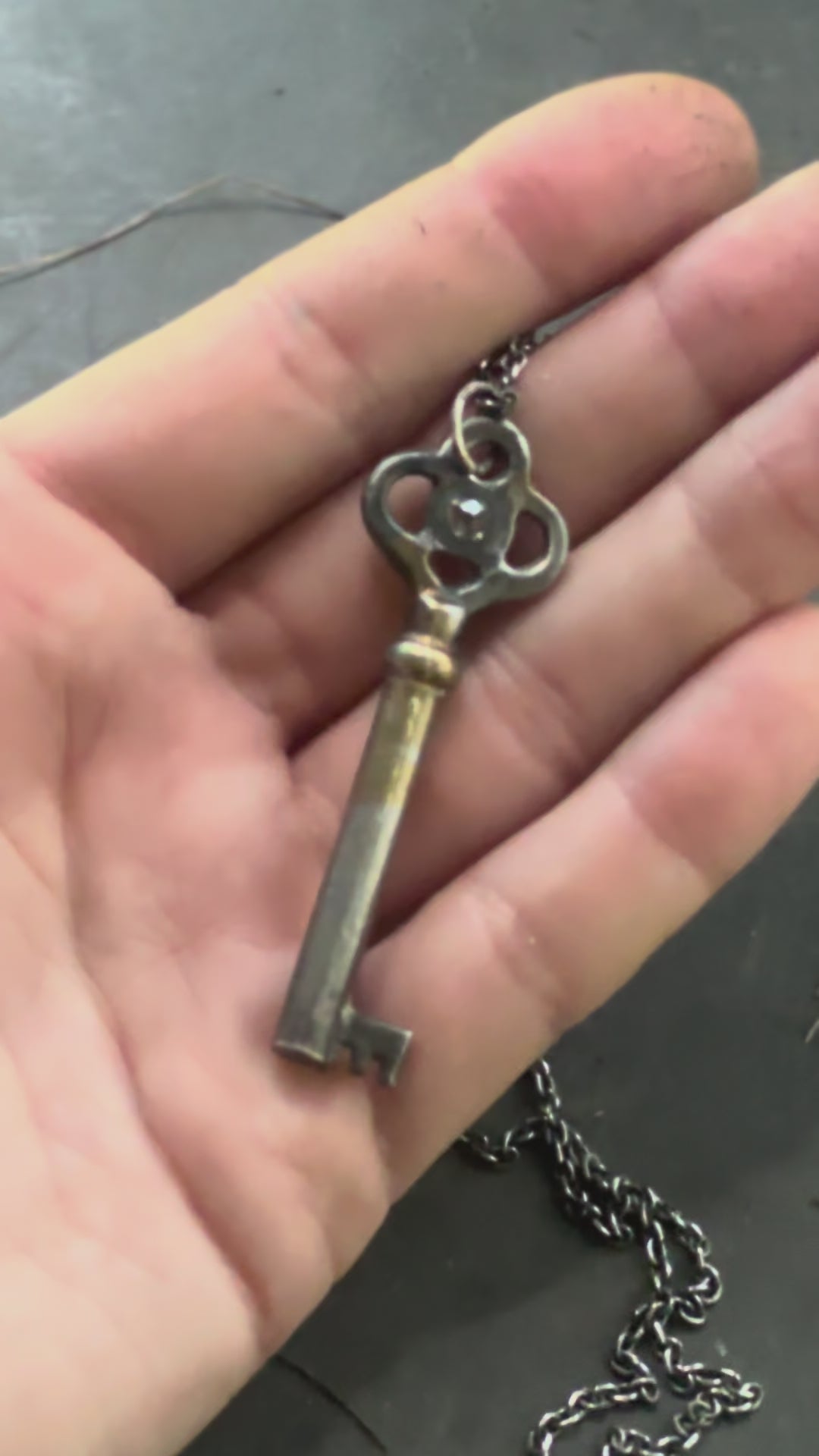 Hekate's Crossroads Key with 4mm Salt & Pepper Diamond – Sterling Silver & 23.5K Gold | Occult Talisman Pendant