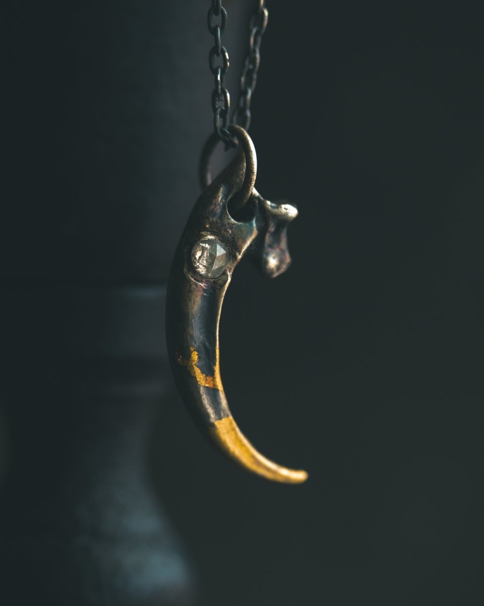 Raven Claw Pendant with 3mm White Ice Diamond Talisman of Vision, Protection, and Shadow Wisdom Sterling Silver | One of a Kind - Machinations