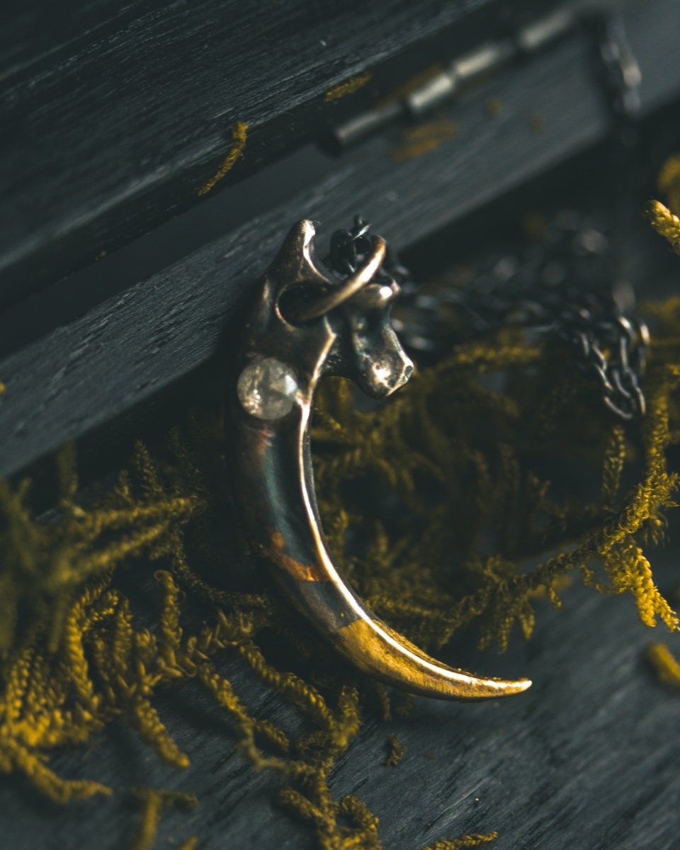 Raven Claw Pendant with 3mm White Ice Diamond Talisman of Vision, Protection, and Shadow Wisdom Sterling Silver | One of a Kind - Machinations