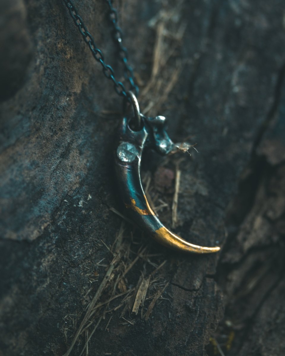 Raven Claw Pendant with 3mm White Ice Diamond Talisman of Vision, Protection, and Shadow Wisdom Sterling Silver | One of a Kind - Machinations