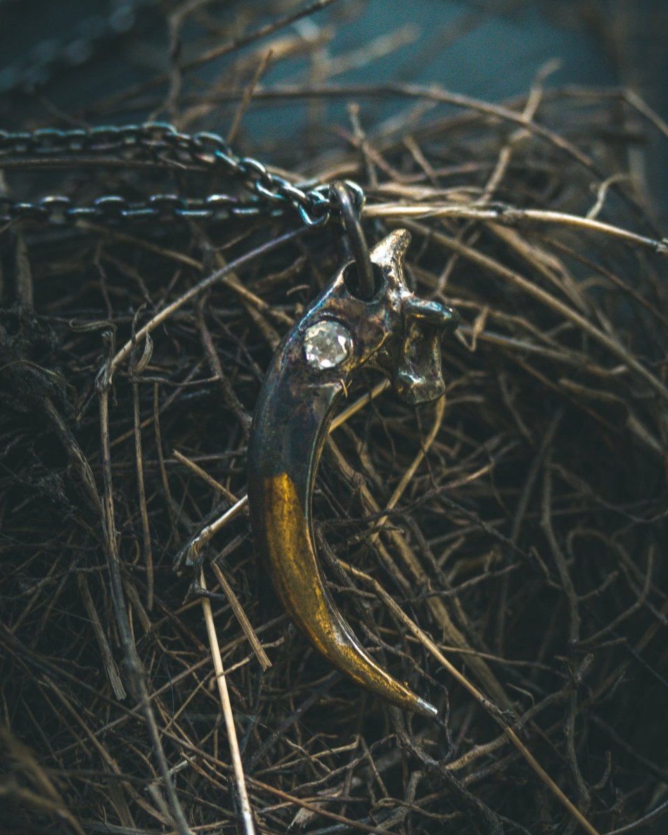 Raven Claw Pendant with 3mm White Ice Diamond Talisman of Vision, Protection, and Shadow Wisdom Sterling Silver | One of a Kind - Machinations