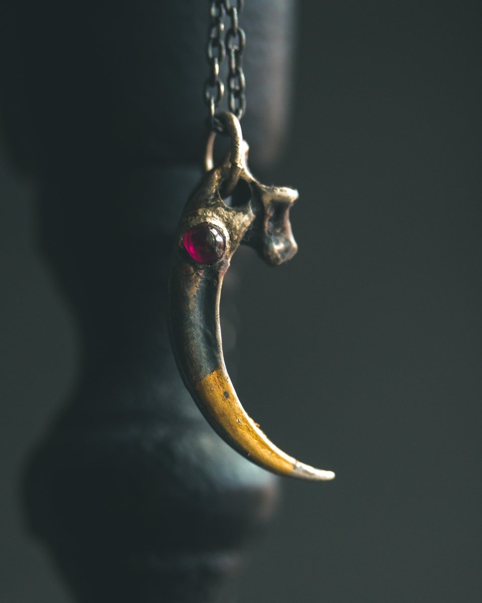 Raven Claw Pendant with Rare Neon Rhodolite Garnet: A Talisman of Shadow, Insight, and Fierce Protection - Machinations