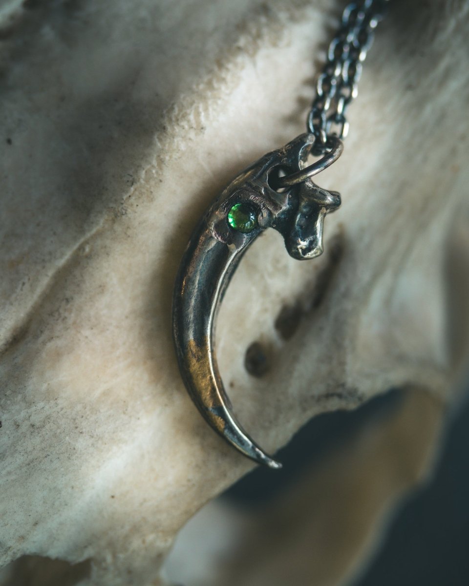 Raven Claw Pendant with Tsavorite Garnet Cabochon - Machinations