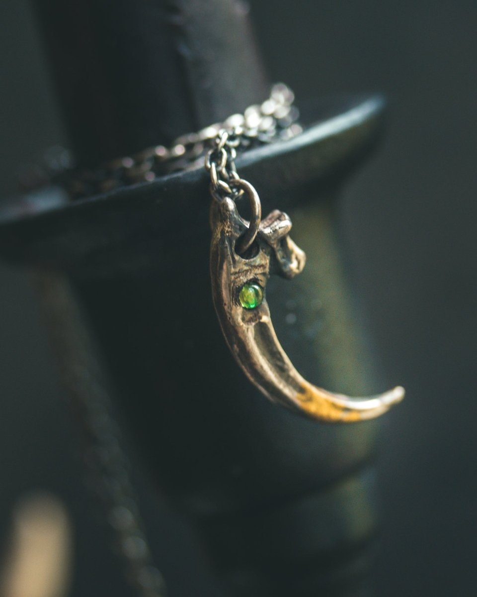 Raven Claw Pendant with Tsavorite Garnet Cabochon - Machinations