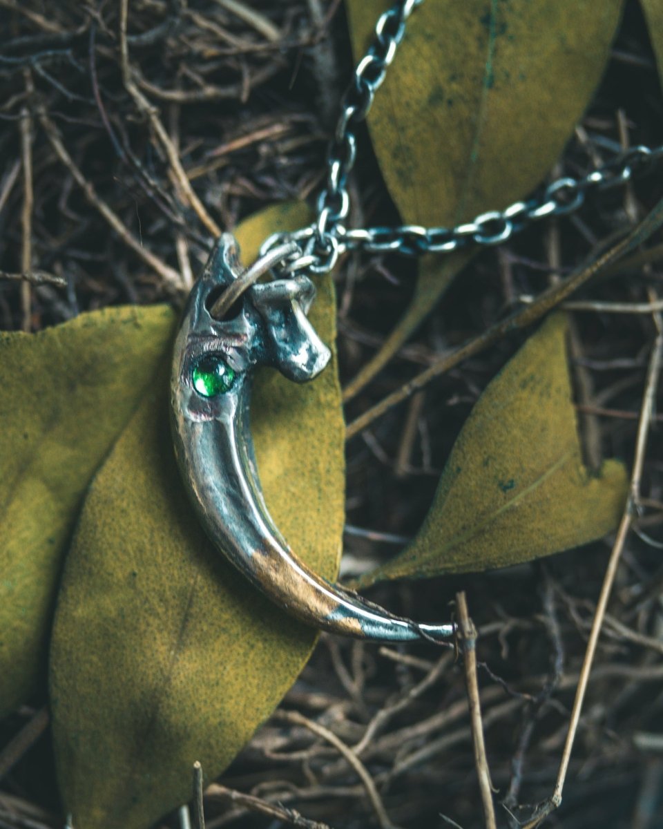 Raven Claw Pendant with Tsavorite Garnet Cabochon - Machinations
