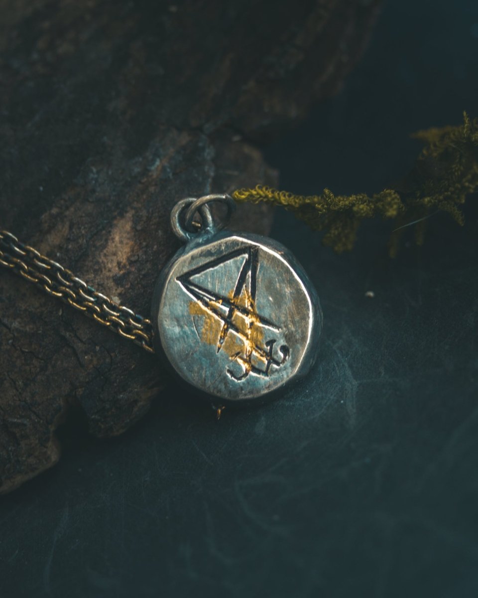 Sigil of Lucifer Pendant | Hand Carved Sterling Silver | Keum - Boo Gold | Talisman Necklace | Occult Jewelry - Machinations