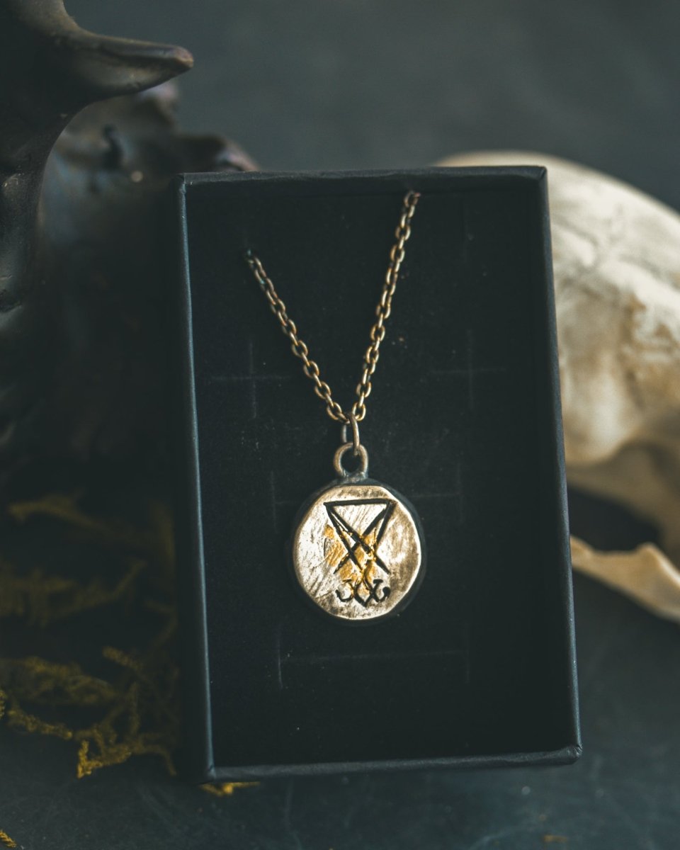 Sigil of Lucifer Pendant | Hand Carved Sterling Silver | Keum - Boo Gold | Talisman Necklace | Occult Jewelry - Machinations
