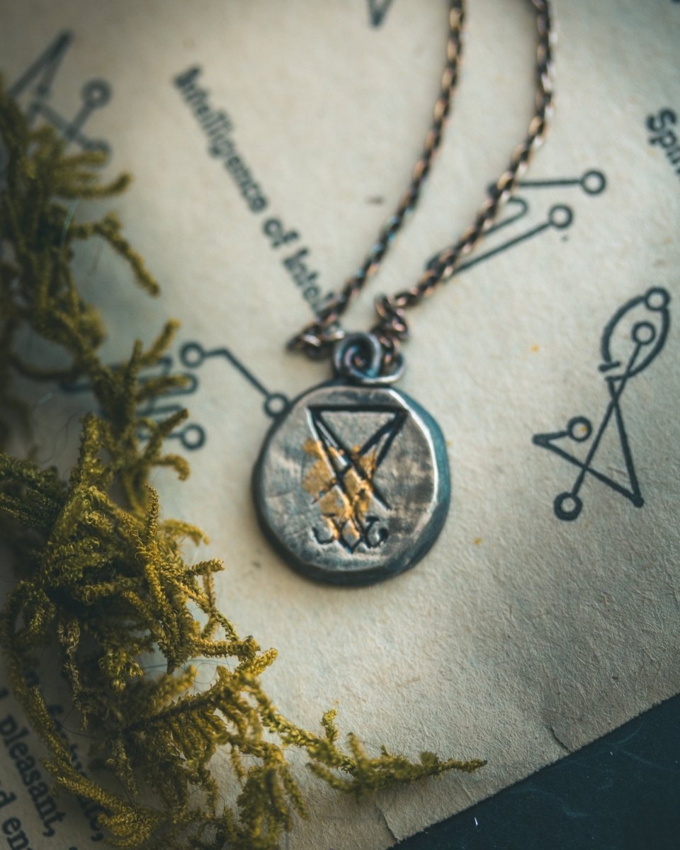 Sigil of Lucifer Pendant | Hand Carved Sterling Silver | Keum - Boo Gold | Talisman Necklace | Occult Jewelry - Machinations