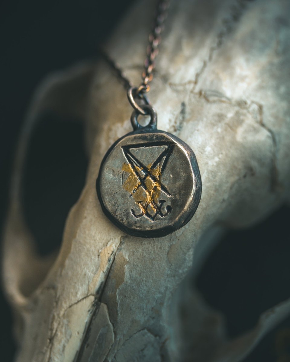 Sigil of Lucifer Pendant | Hand Carved Sterling Silver | Keum - Boo Gold | Talisman Necklace | Occult Jewelry - Machinations