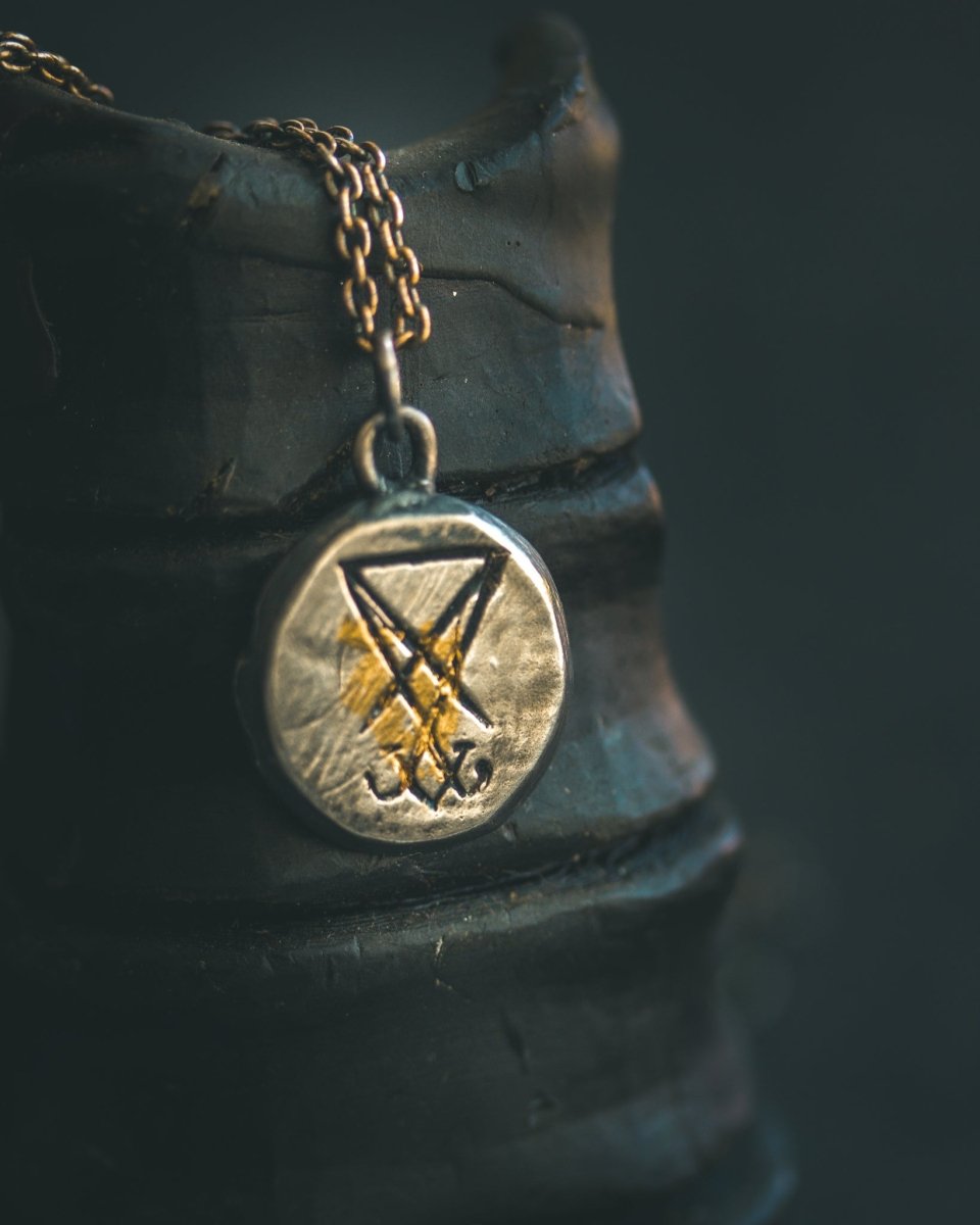 Sigil of Lucifer Pendant | Hand Carved Sterling Silver | Keum - Boo Gold | Talisman Necklace | Occult Jewelry - Machinations