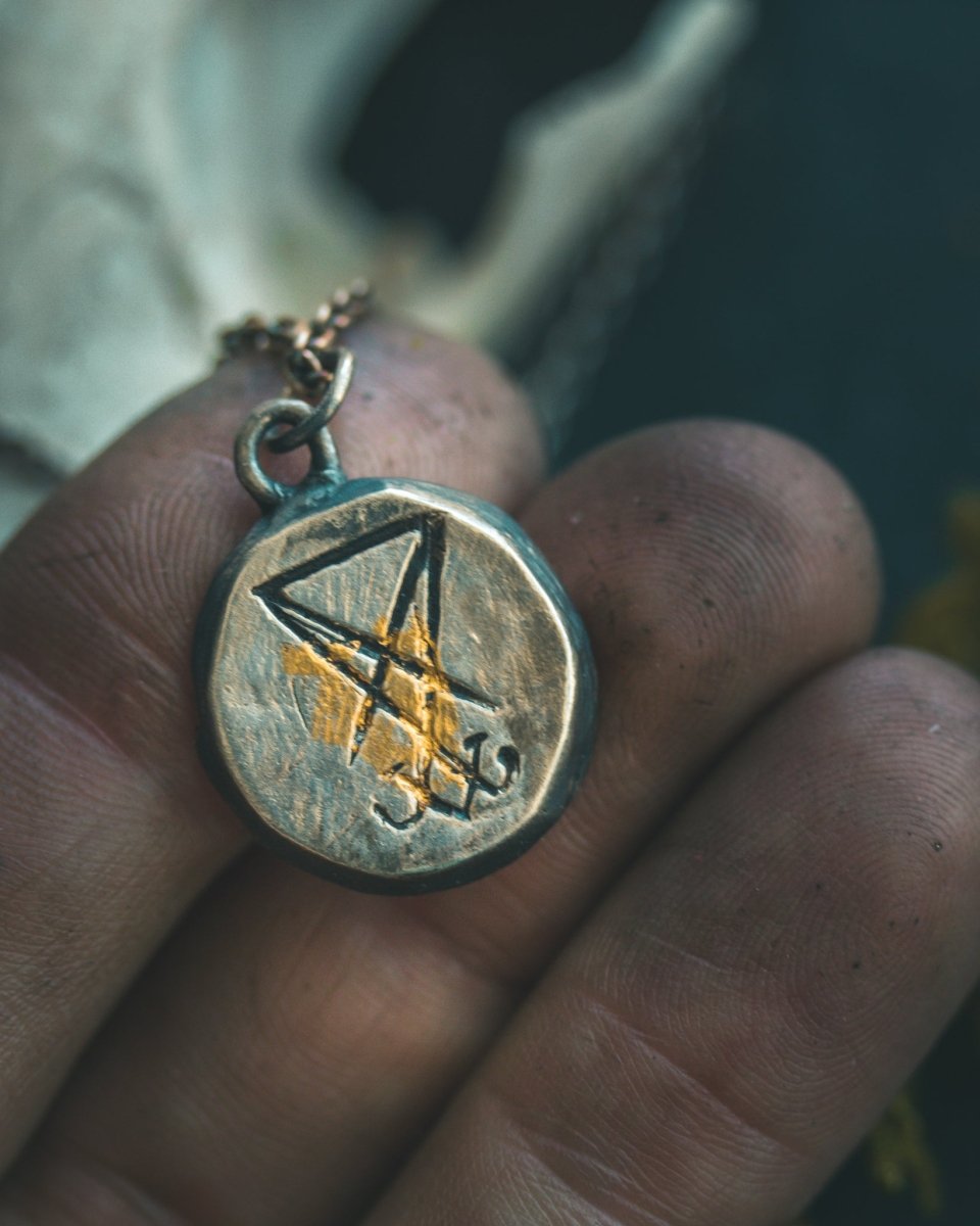 Sigil of Lucifer Pendant | Hand Carved Sterling Silver | Keum - Boo Gold | Talisman Necklace | Occult Jewelry - Machinations