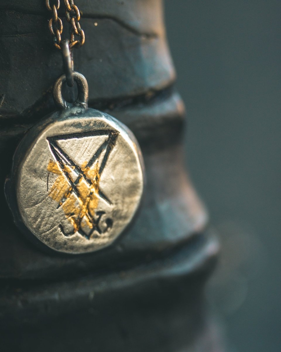 Sigil of Lucifer Pendant | Hand Carved Sterling Silver | Keum - Boo Gold | Talisman Necklace | Occult Jewelry - Machinations