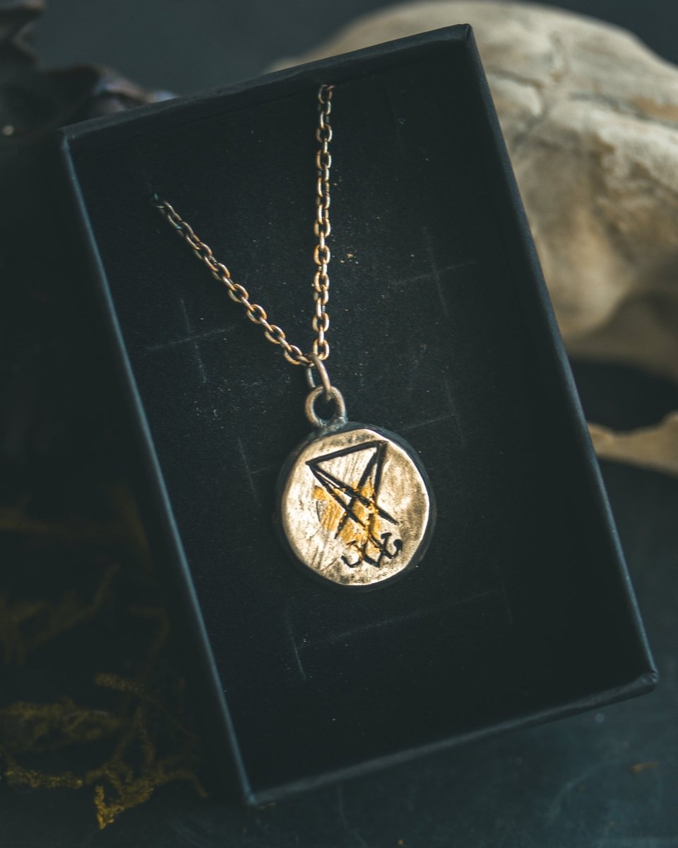 Sigil of Lucifer Pendant | Hand Carved Sterling Silver | Keum - Boo Gold | Talisman Necklace | Occult Jewelry - Machinations