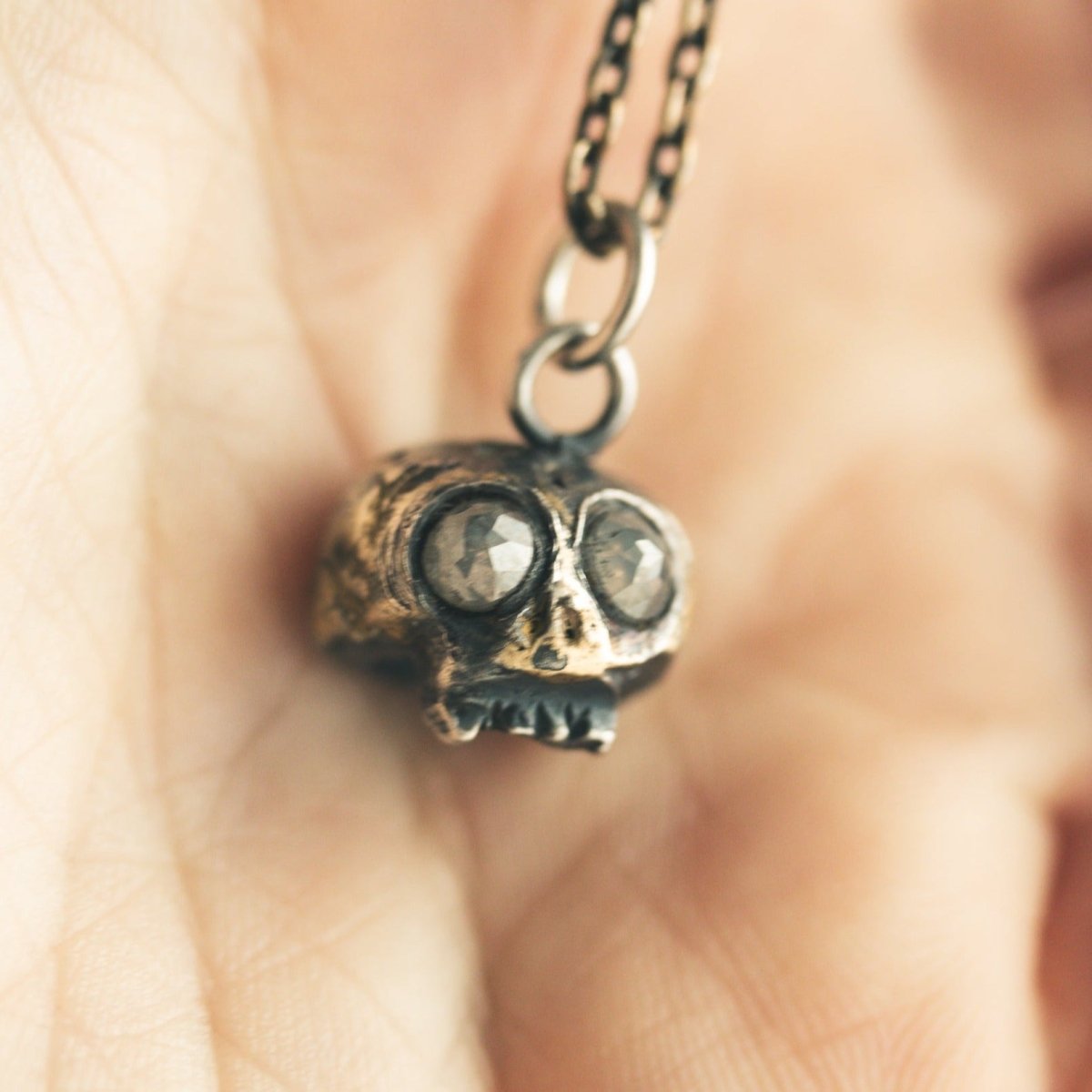 Skull Charm with Cream White Diamond – Sterling Silver & 23.5K Gold | Talisman of Life, Death, and Divine Consciousness - Machinations