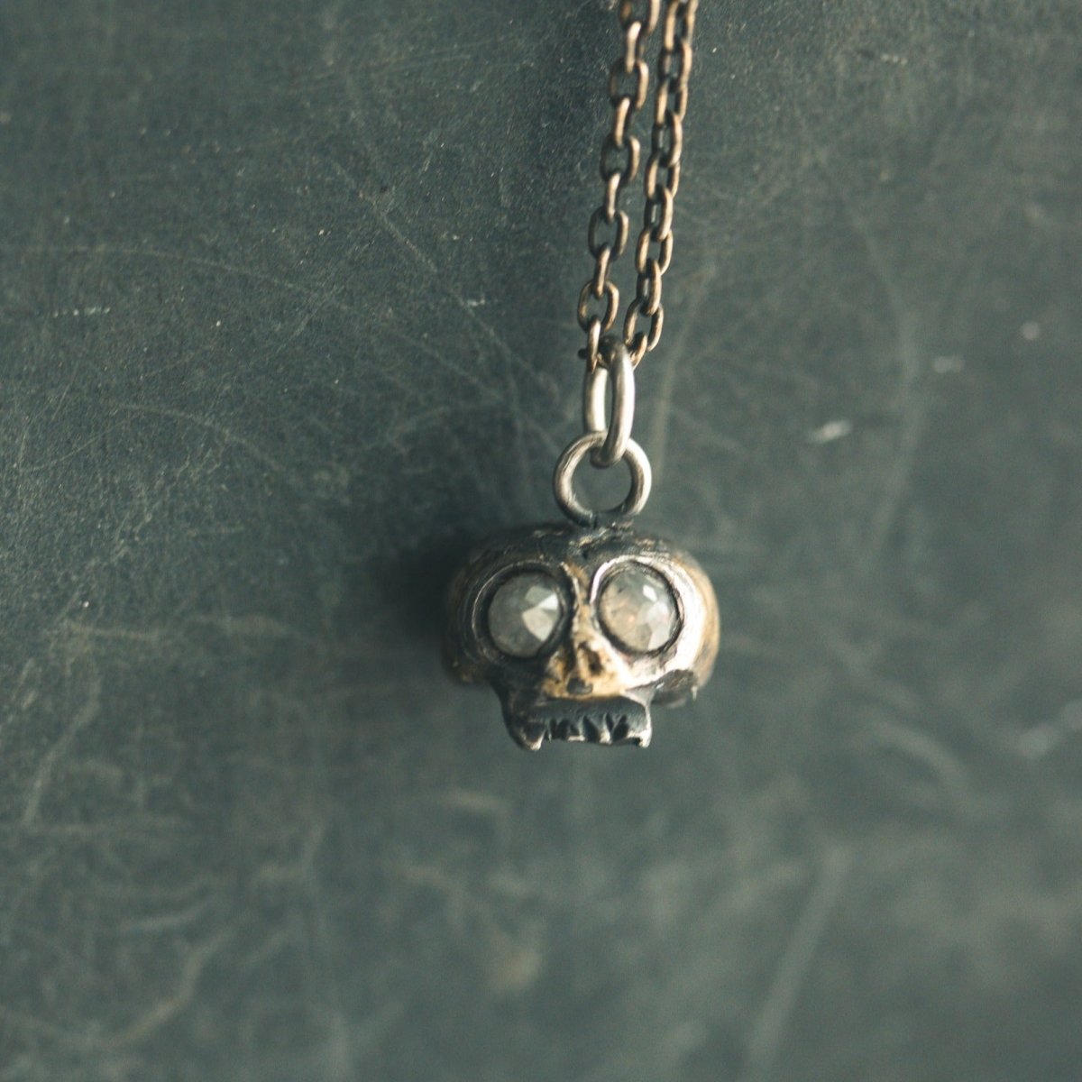 Skull Charm with Cream White Diamond – Sterling Silver & 23.5K Gold | Talisman of Life, Death, and Divine Consciousness - Machinations