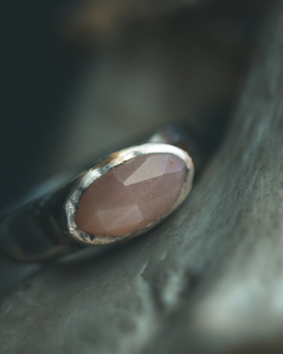 Stirrup Ring | Sterling Silver | 23K Gold | Pink Moonstone - Machinations