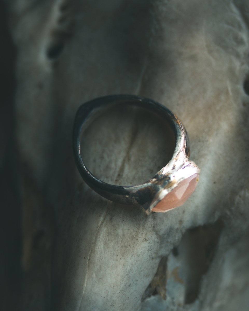 Stirrup Ring | Sterling Silver | 23K Gold | Pink Moonstone - Machinations