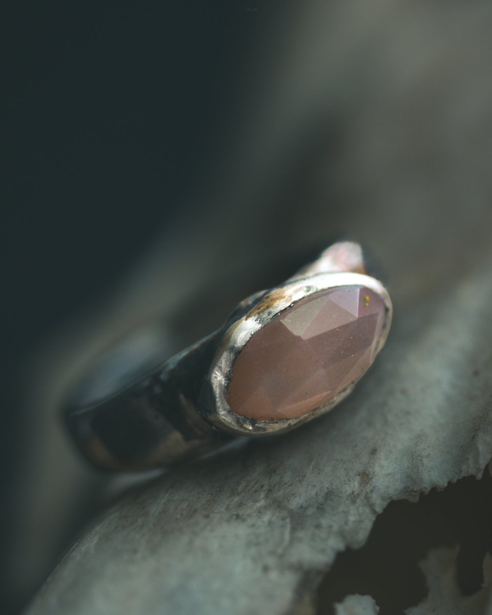 Stirrup Ring | Sterling Silver | 23K Gold | Pink Moonstone - Machinations