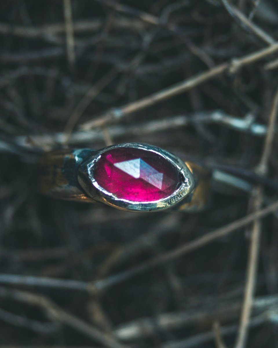 Stirrup Ring with Rose - Cut Garnet - Machinations