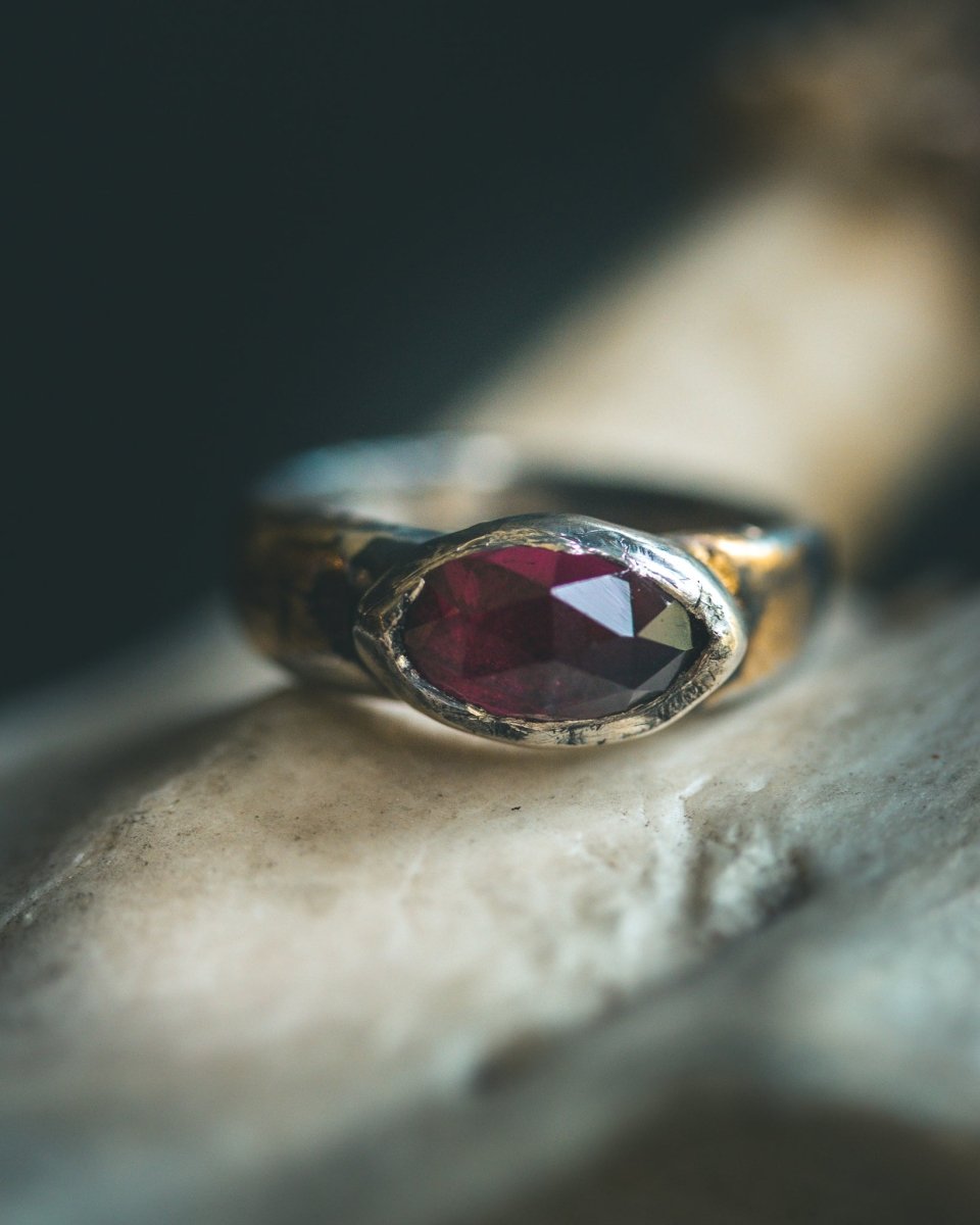 Stirrup Ring with Rose - Cut Garnet - Machinations