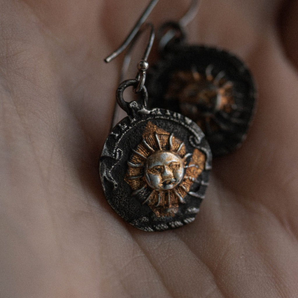 Sun Charm Earrings – Sterling Silver & 23K Gold | Talismans of Vitality, Enlightenment, and Radiant Hope - Machinations
