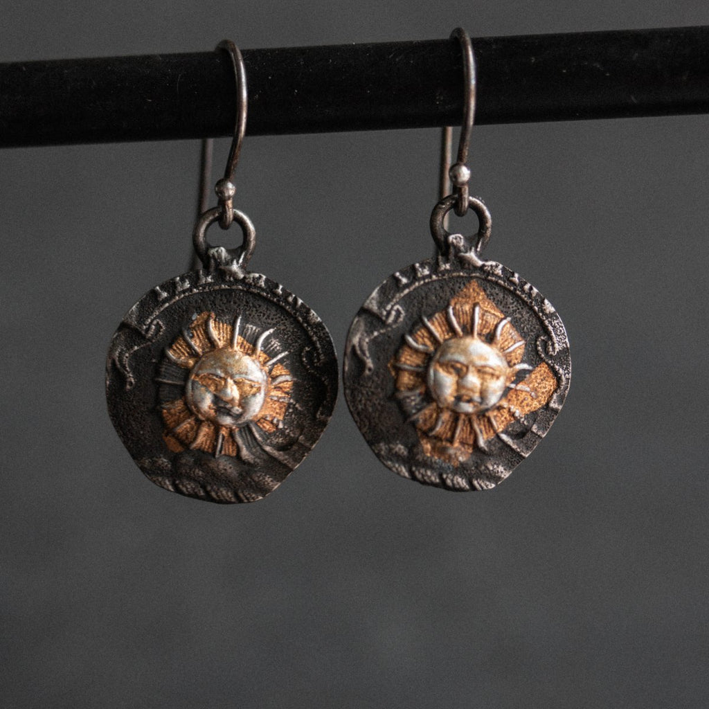 Sun Charm Earrings – Sterling Silver & 23K Gold | Talismans of Vitality, Enlightenment, and Radiant Hope - Machinations