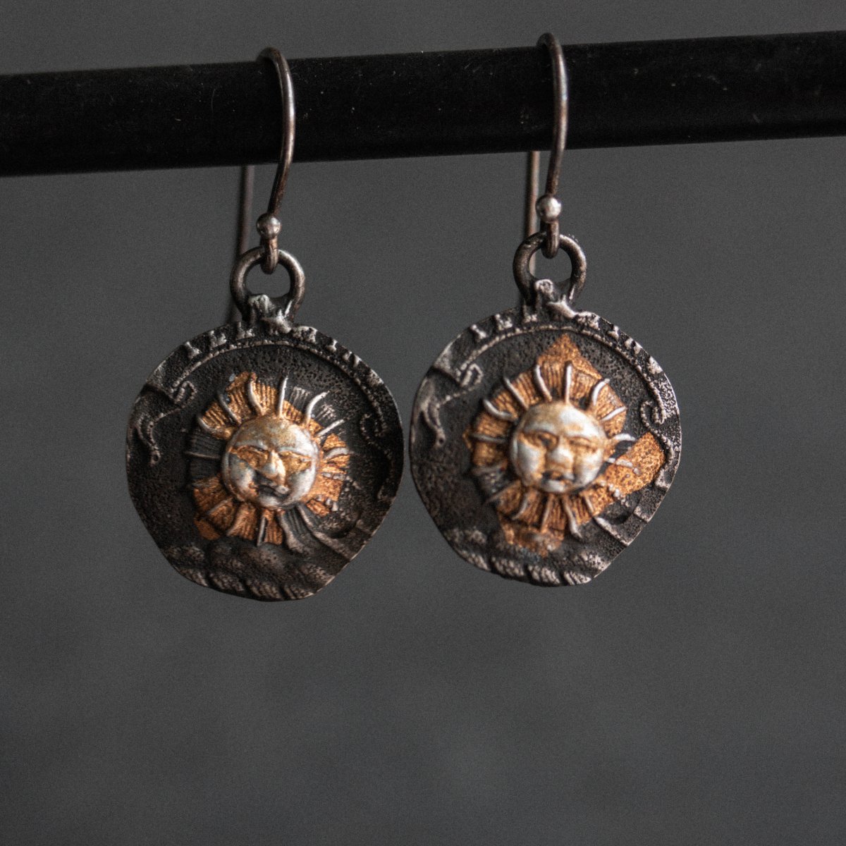 Sun Charm Earrings – Sterling Silver & 23K Gold | Talismans of Vitality, Enlightenment, and Radiant Hope - Machinations