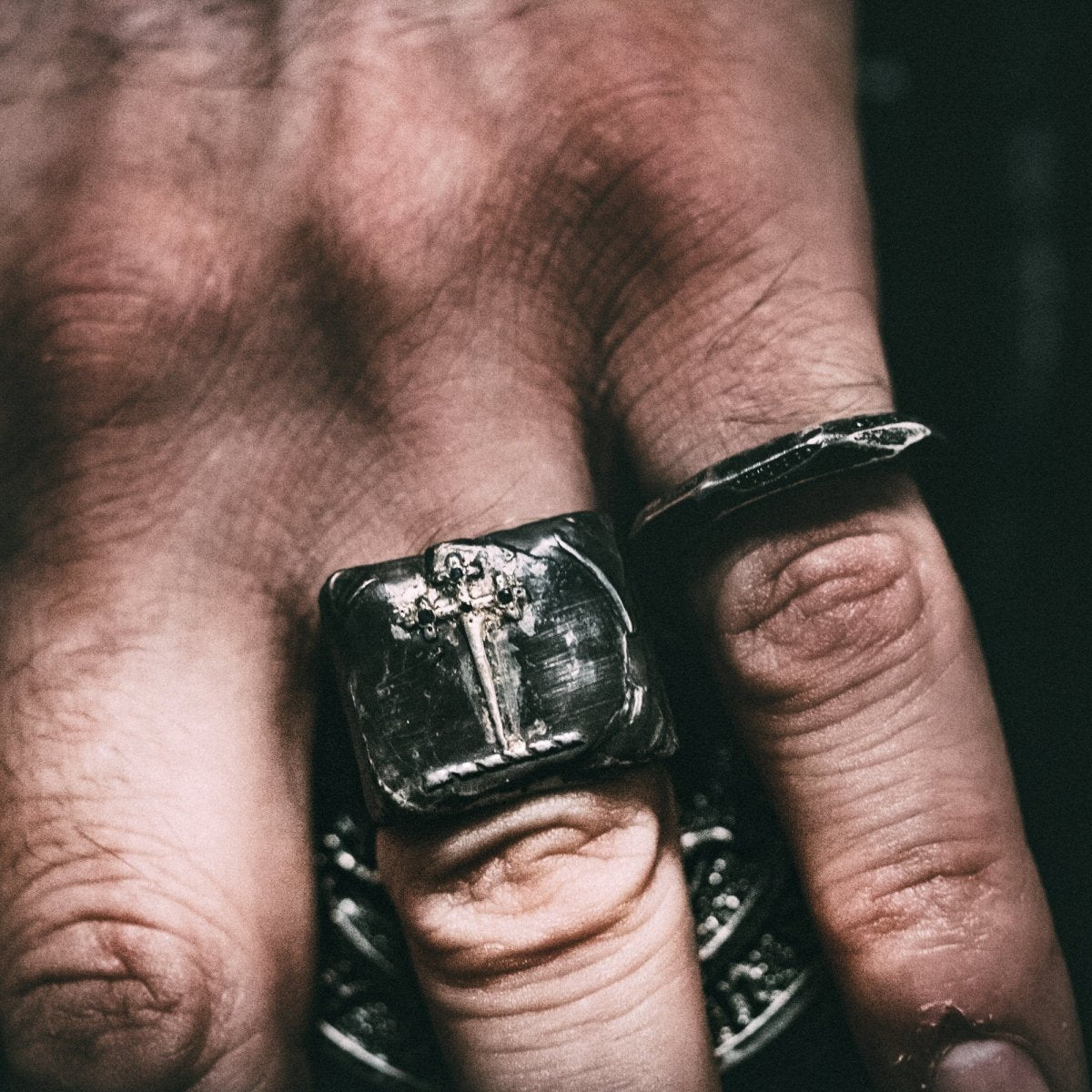 Sword of the Righteous Signet Ring with Sapphire in Sterling Silver and 23K Gold: A Talisman of Power, Wisdom, and Protection - Machinations