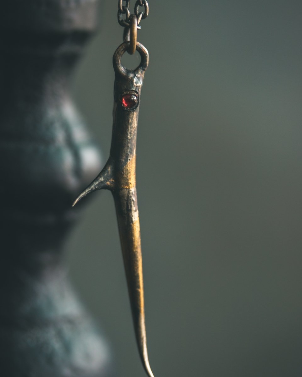 Thorn Pendant with Almandine Garnet – Sterling Silver & 23.5K Gold Talisman of Protection, Enchantment, and Passion - Machinations