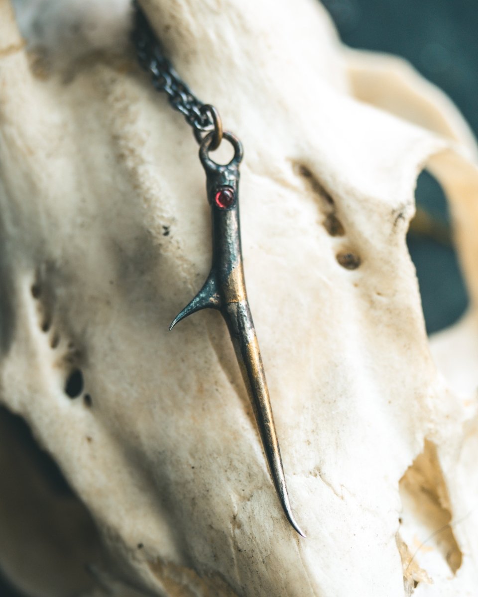 Thorn Pendant with Almandine Garnet – Sterling Silver & 23.5K Gold Talisman of Protection, Enchantment, and Passion - Machinations