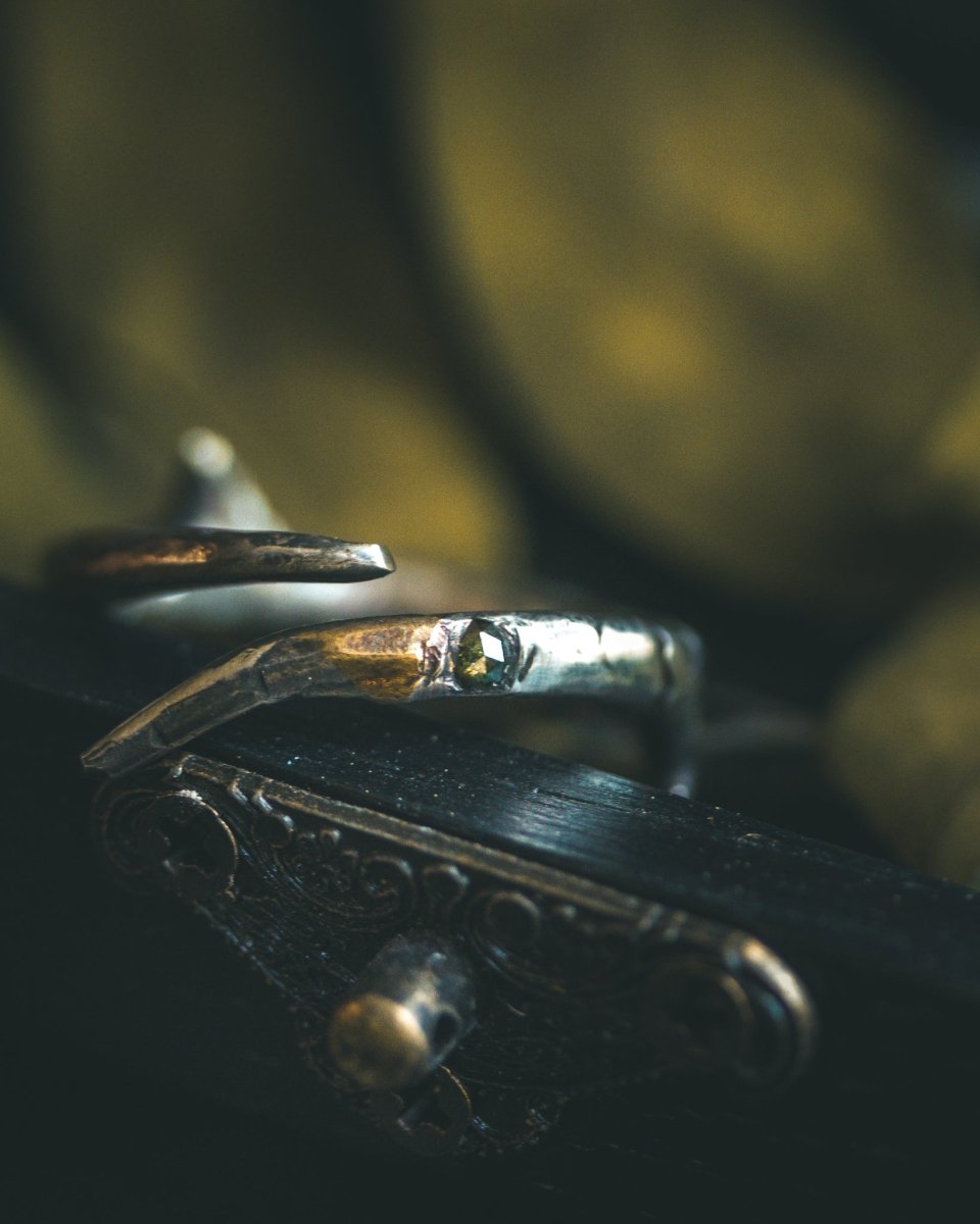 Thorn Ring with Green Rose - Cut Diamond - Machinations