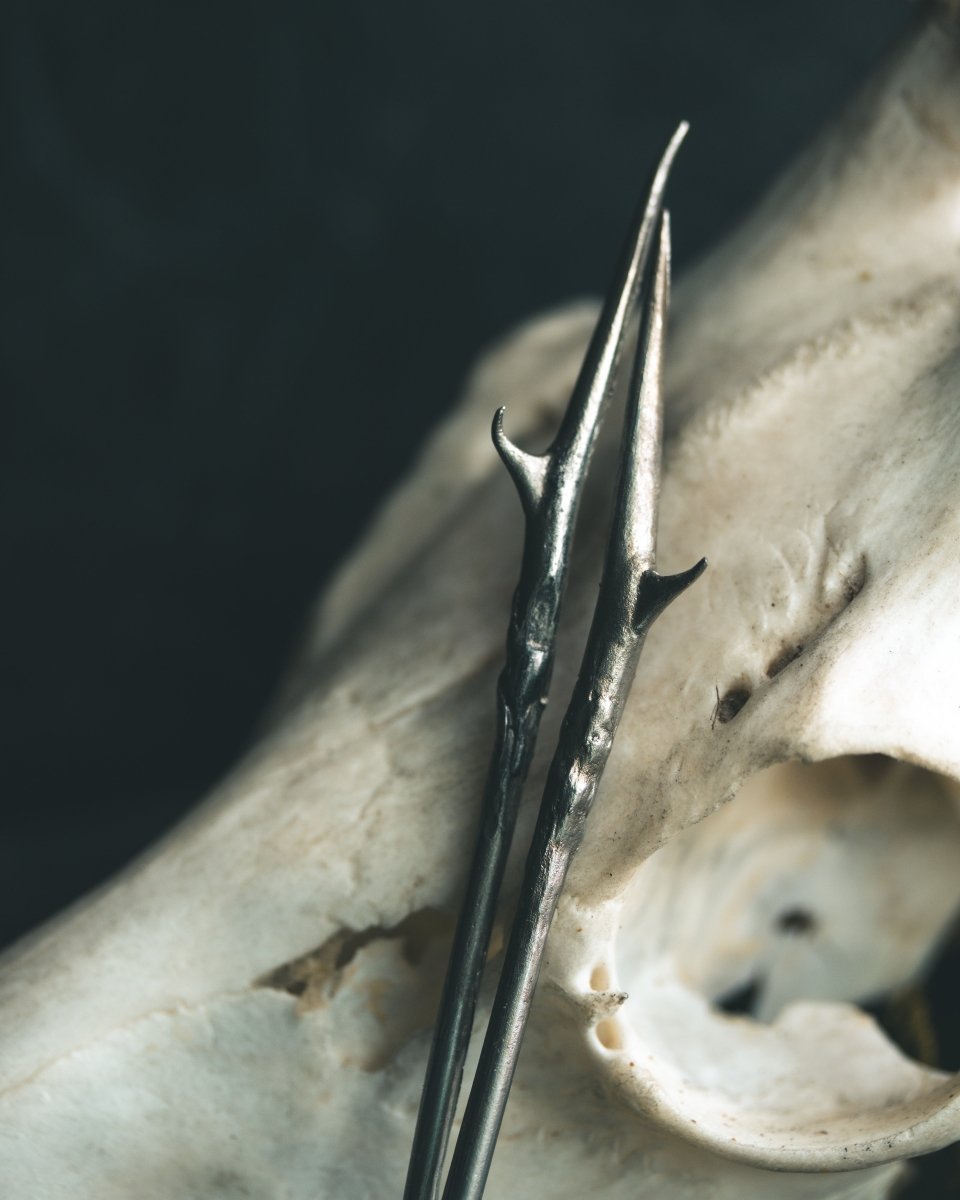 Thorn White Brass Hair Pins: Emblems of Strength and Elegance - Machinations