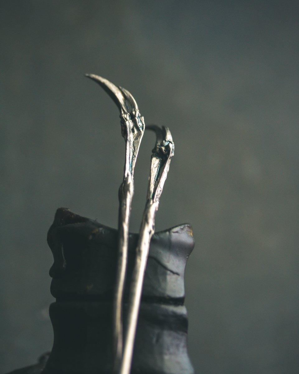 White Brass Fish Bone 6 Inch Hair Pins: Viking Elegance with a Touch of the Macabre - Machinations