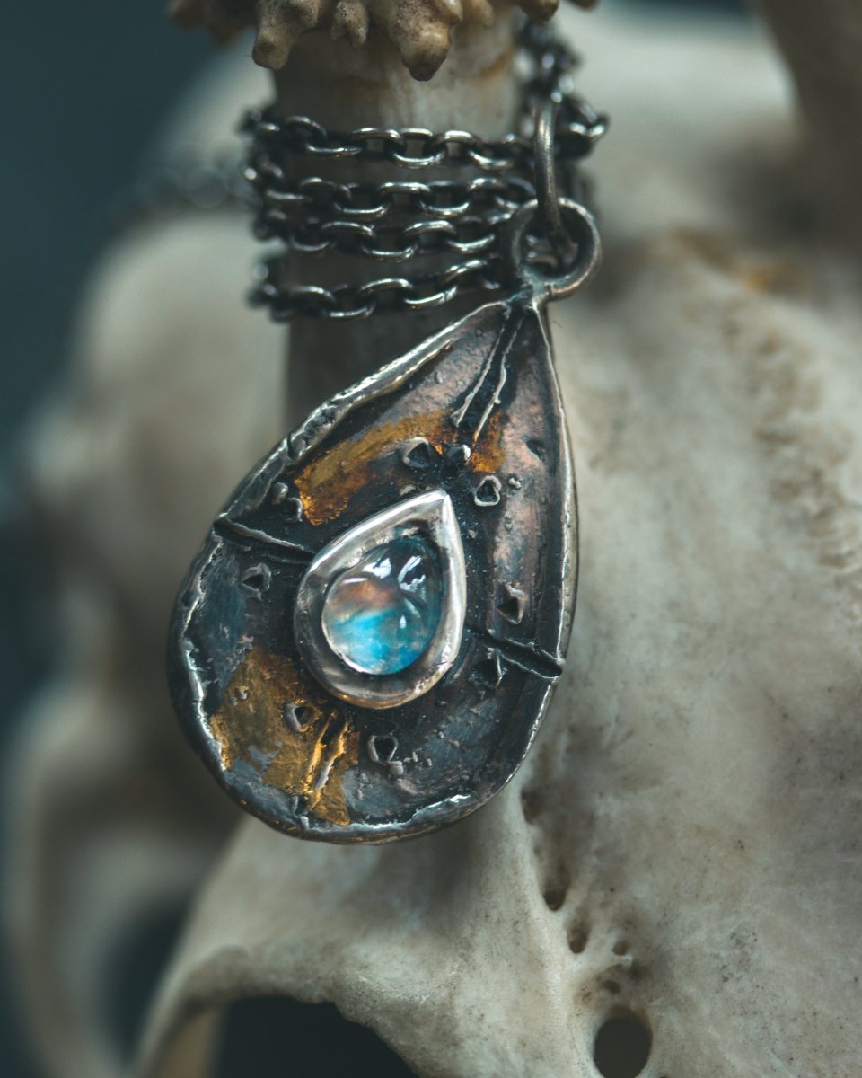 Yaga's Cabinet: Mara Amulet Collection | Sterling Silver | Blue Flash Moonstone | Symbolic Protection - Machinations