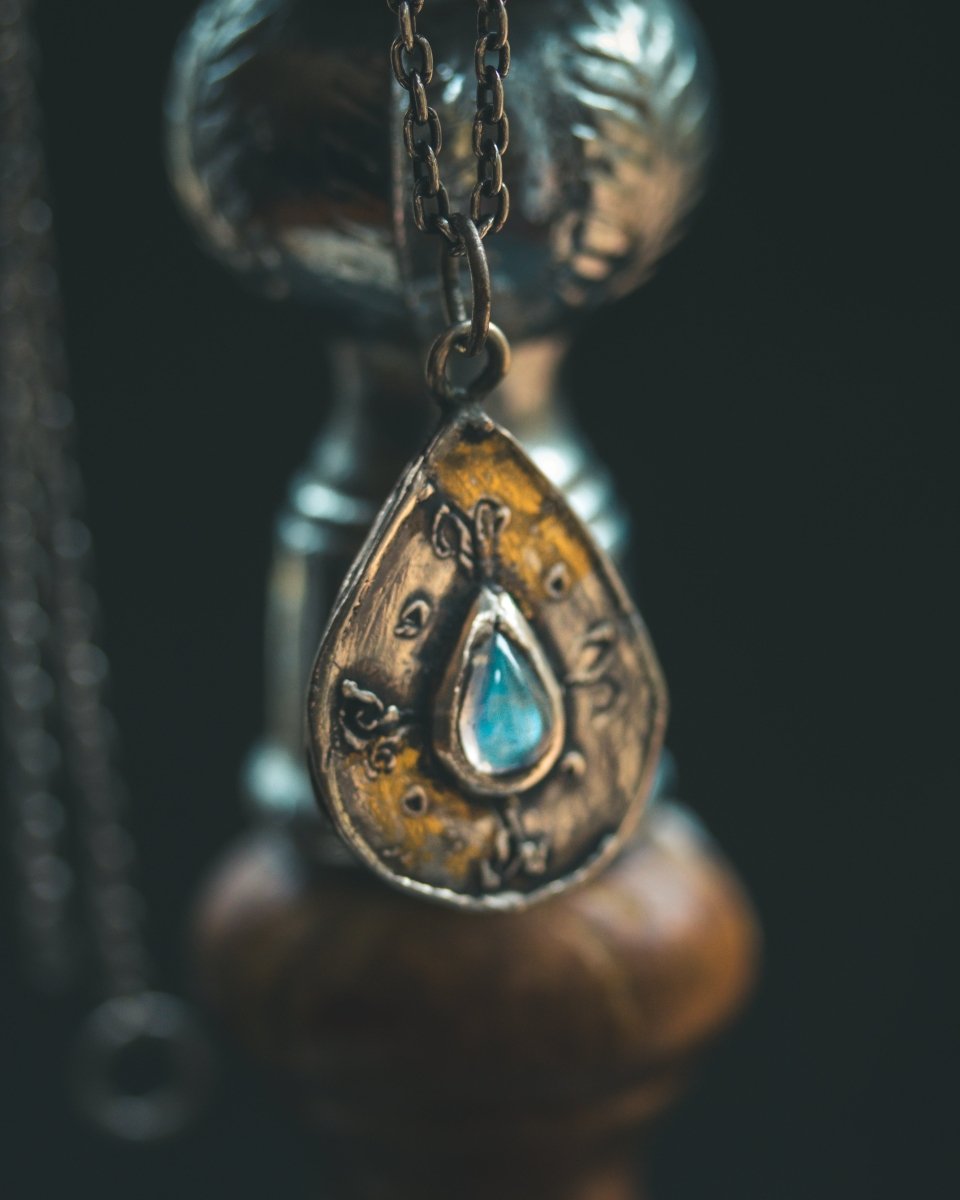 Yaga's Cabinet: Mara Root Wisdom Amulet | Sterling Silver | Blue Flash Moonstone | Root Symbolism - Machinations