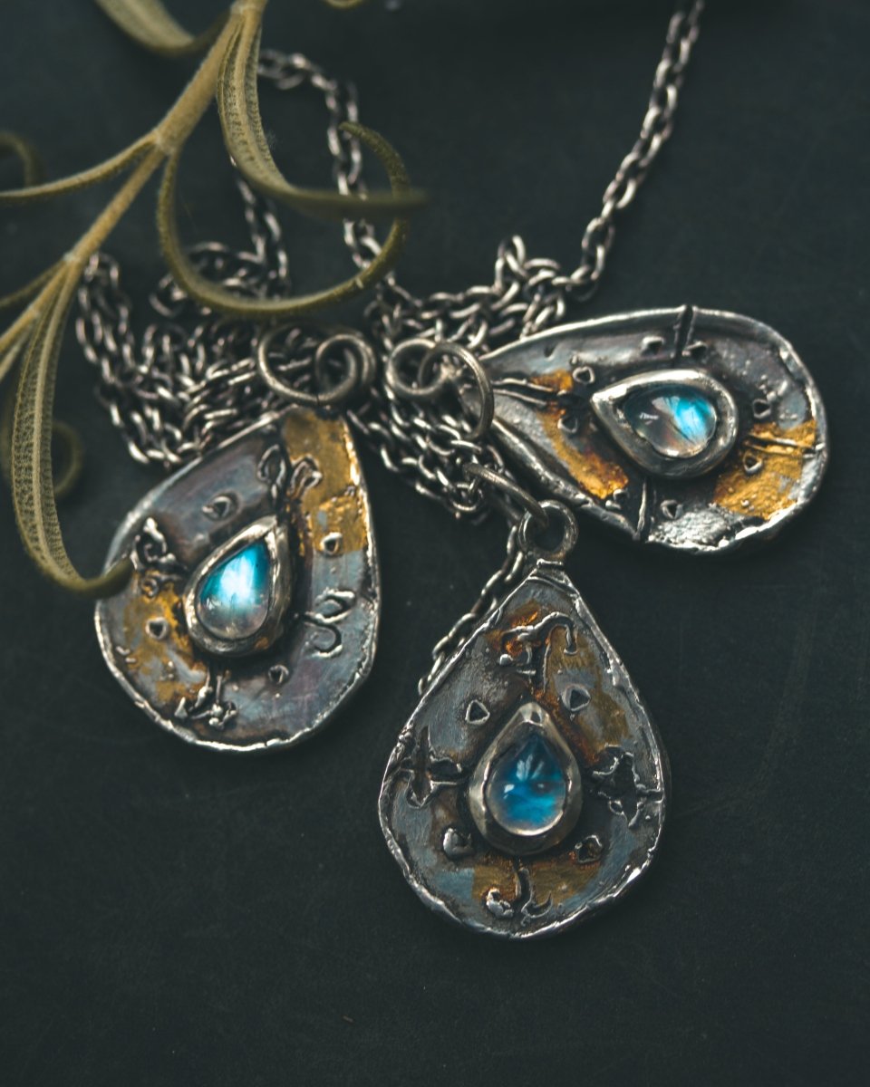 Yaga's Cabinet: Mara Root Wisdom Amulet | Sterling Silver | Blue Flash Moonstone | Root Symbolism - Machinations