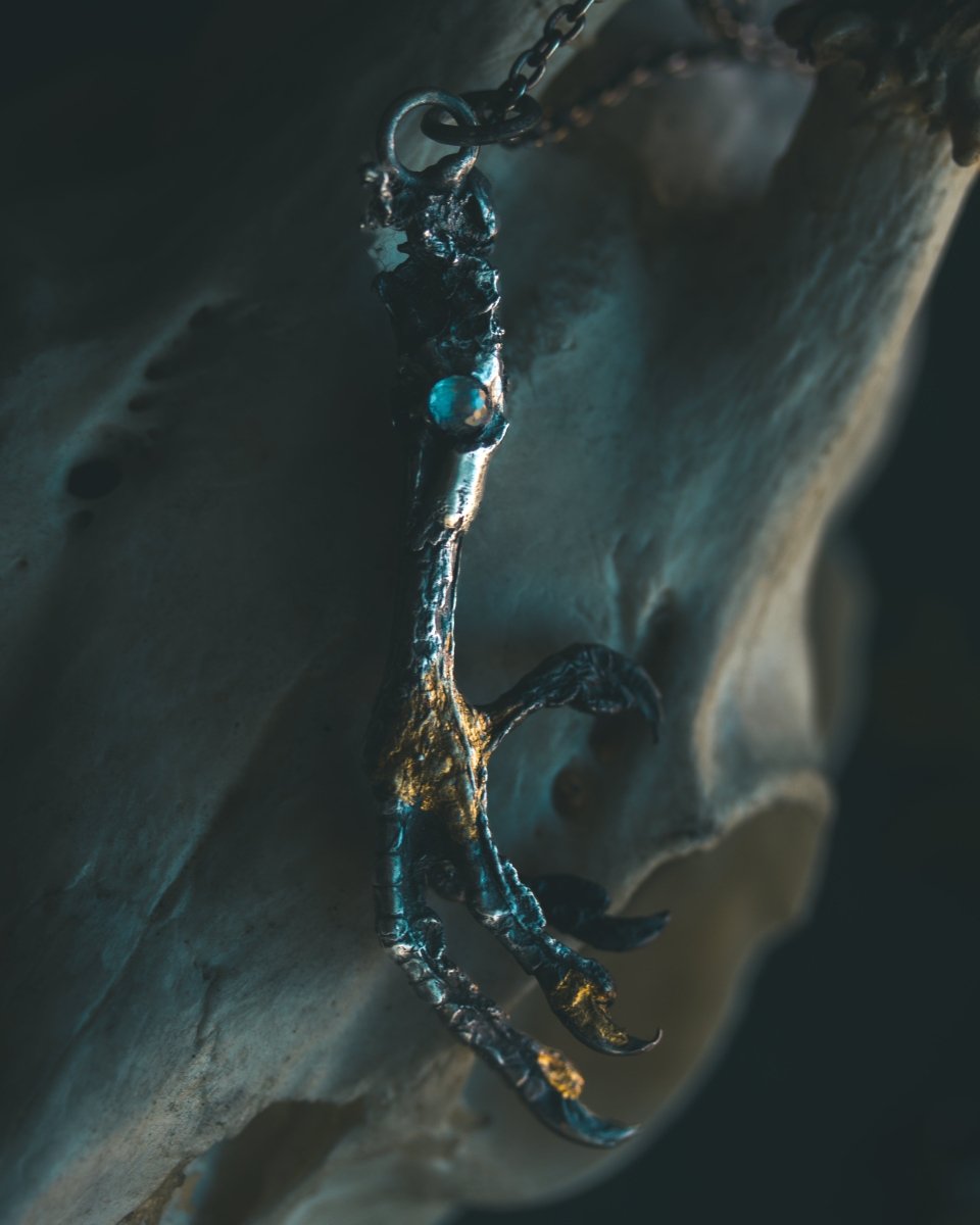 Yaga's Cabinet: Mourning Dove Divination Pendant | Sterling Silver | Rose - Cut Rainbow Moonstone | Ethically Found - Machinations