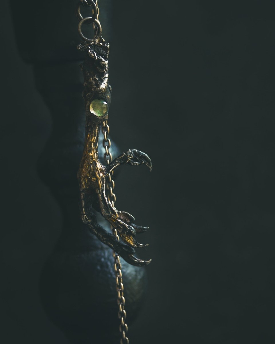 Yaga's Cabinet — Mourning Dove Foot Pendant with Tsavorite Garnet - Machinations