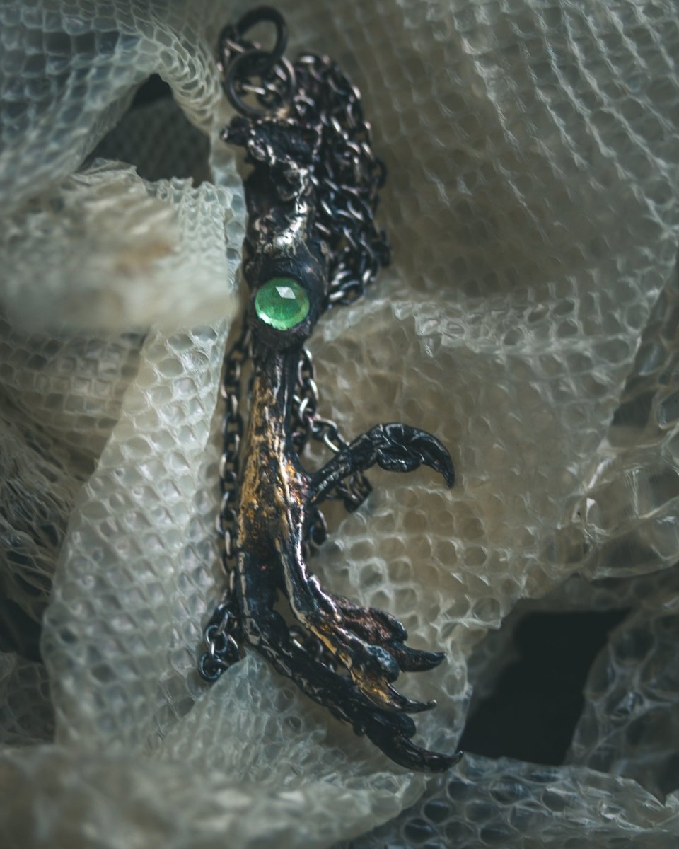 Yaga's Cabinet — Mourning Dove Foot Pendant with Tsavorite Garnet - Machinations