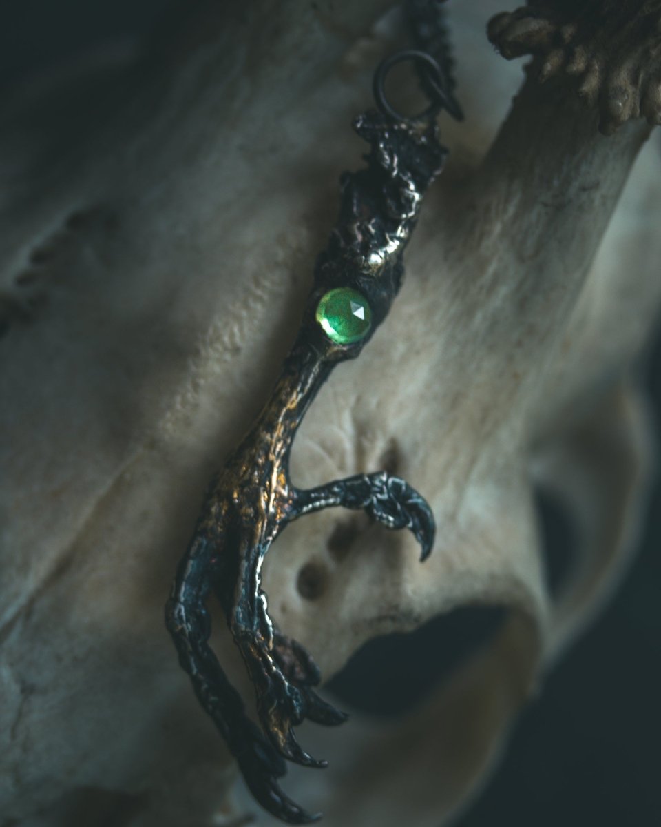 Yaga's Cabinet — Mourning Dove Foot Pendant with Tsavorite Garnet - Machinations