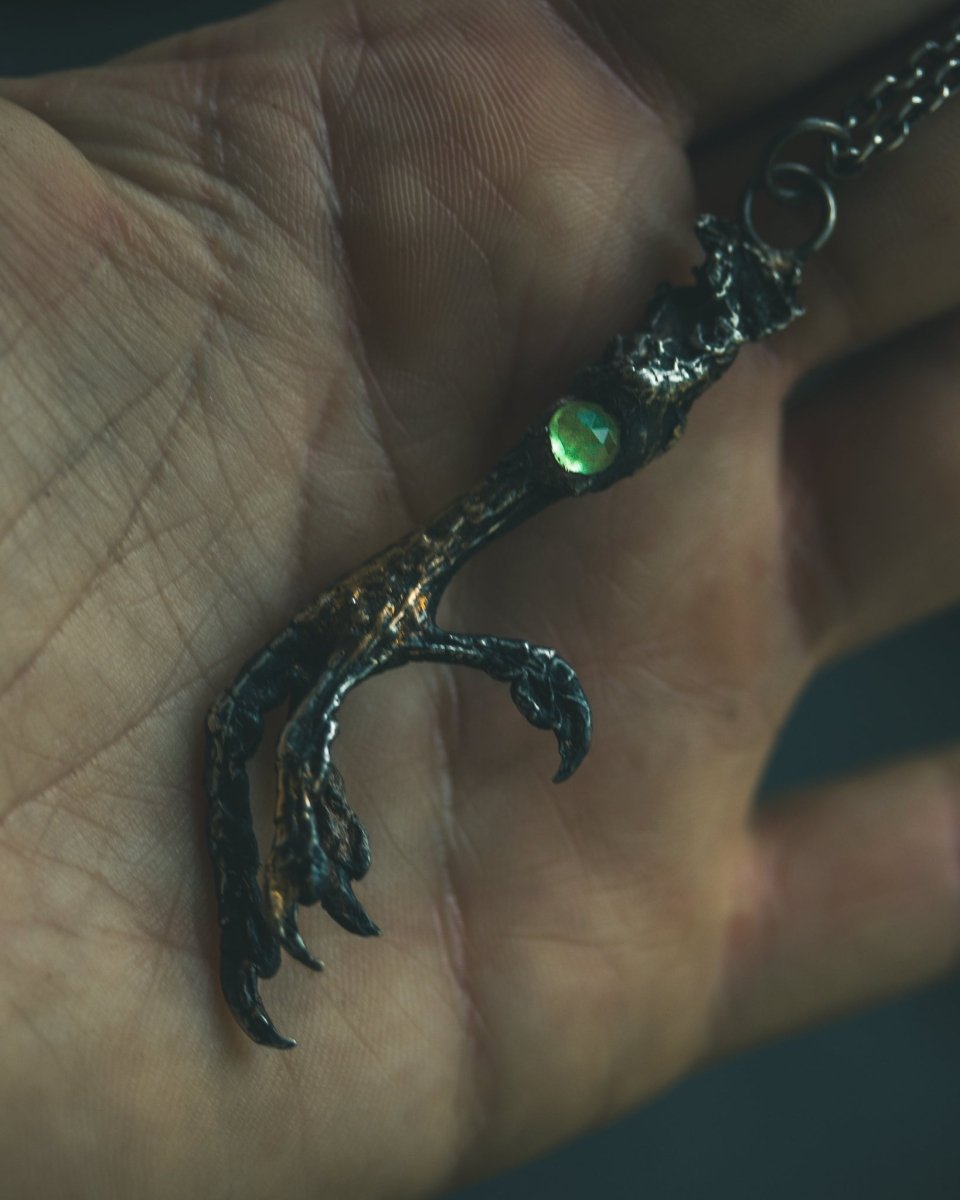 Yaga's Cabinet — Mourning Dove Foot Pendant with Tsavorite Garnet - Machinations