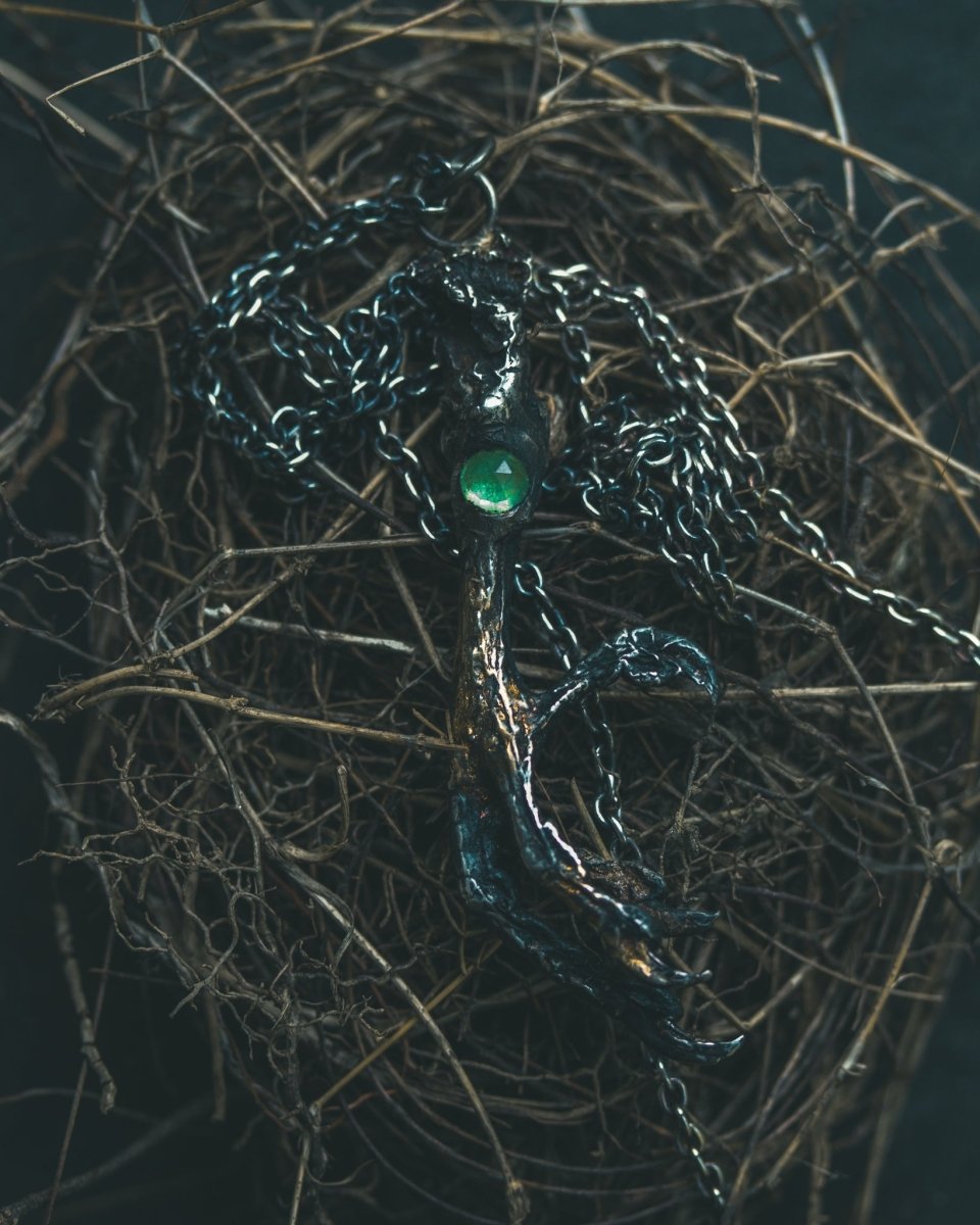 Yaga's Cabinet — Mourning Dove Foot Pendant with Tsavorite Garnet - Machinations