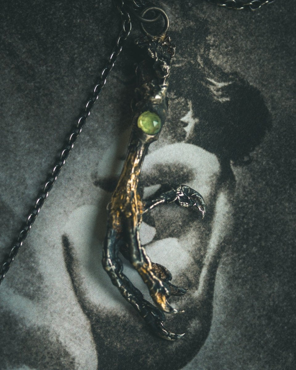 Yaga's Cabinet — Mourning Dove Foot Pendant with Tsavorite Garnet - Machinations