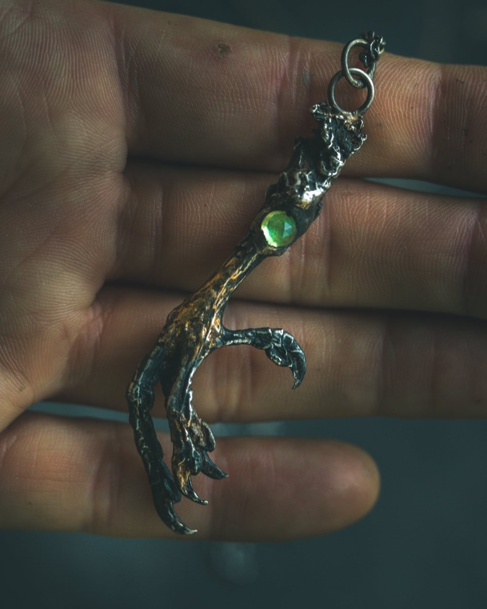 Yaga's Cabinet — Mourning Dove Foot Pendant with Tsavorite Garnet - Machinations