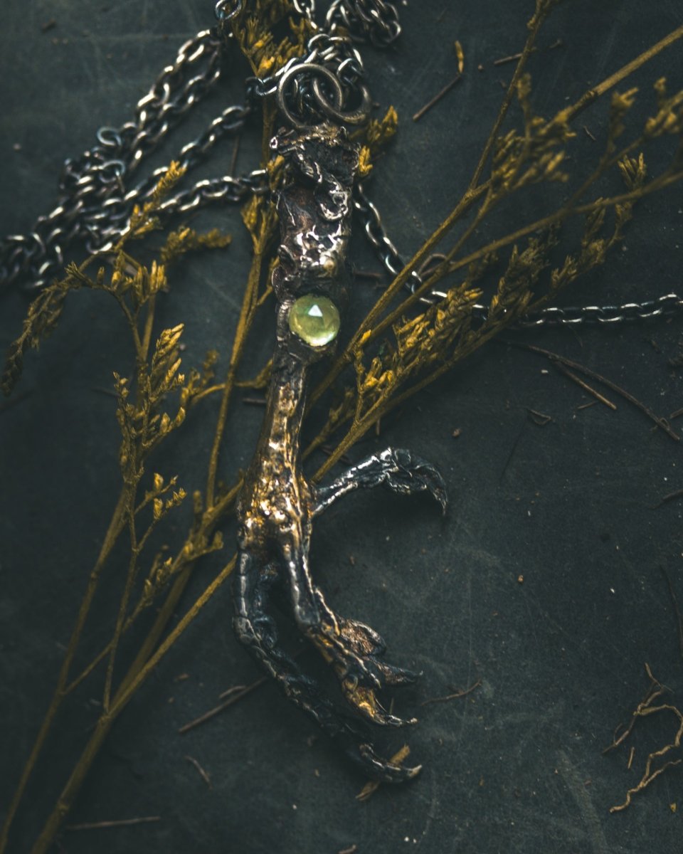 Yaga's Cabinet — Mourning Dove Foot Pendant with Tsavorite Garnet - Machinations