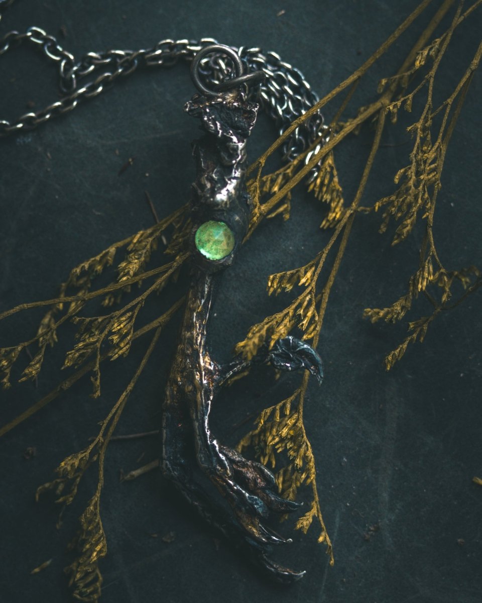 Yaga's Cabinet — Mourning Dove Foot Pendant with Tsavorite Garnet - Machinations