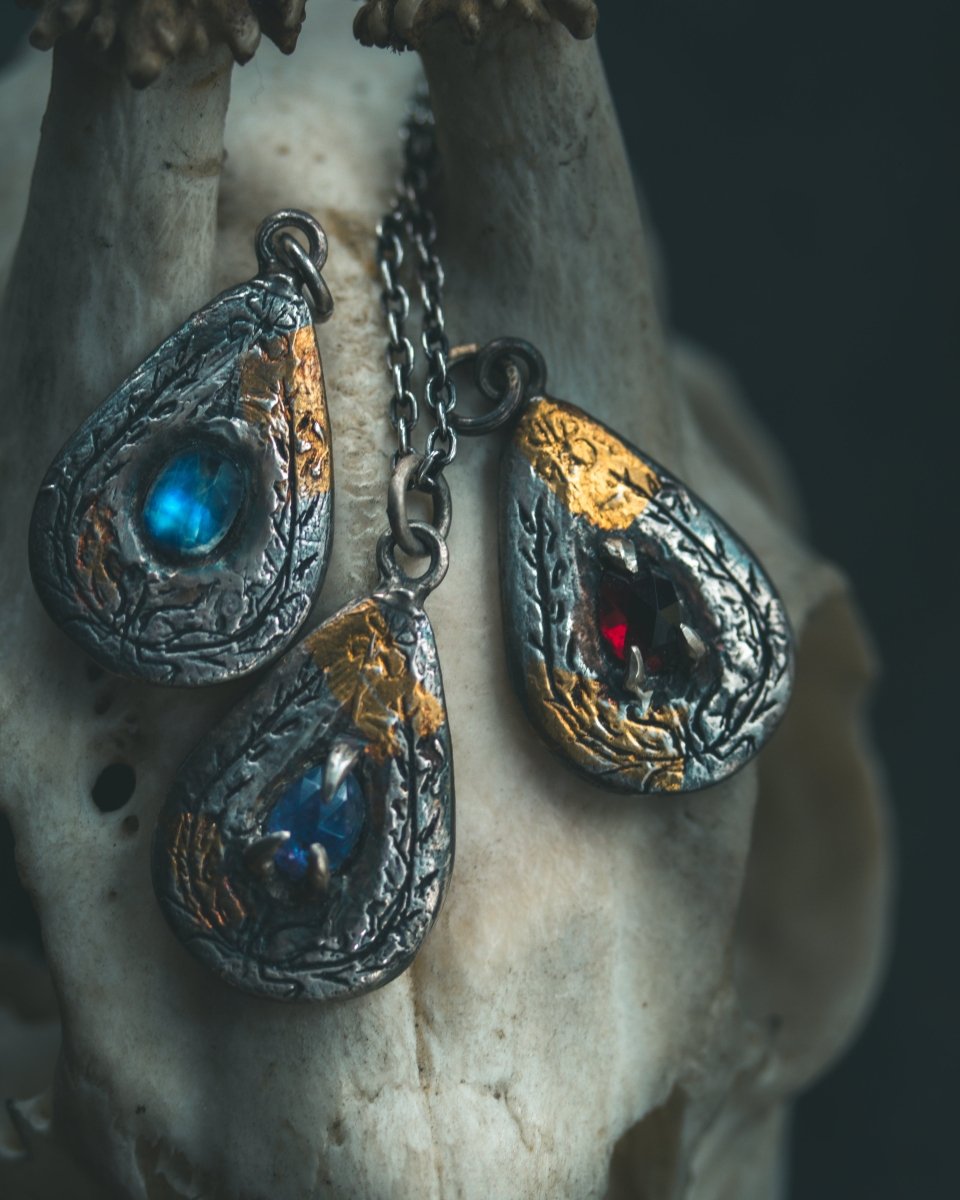 Yaga's Cabinet: Wheat & Flame Talisman | Sterling Silver | 23.5K Keum - boo Gold | Blue Flash Moonstone - Machinations