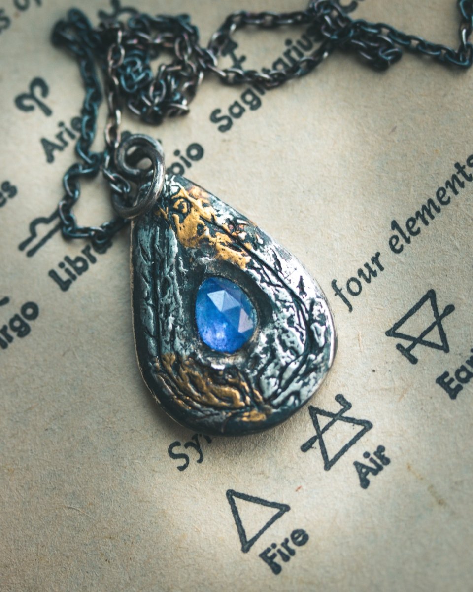 Yaga's Cabinet: Wheat & Flame Talisman | Sterling Silver | 23.5K Keum - boo Gold | Tanzanite - Machinations